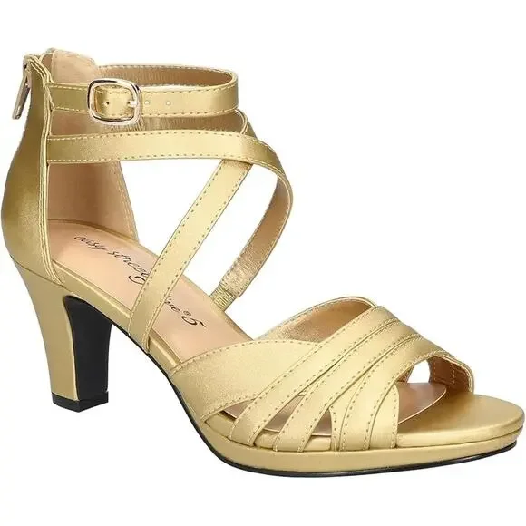 easy street | Shoes | Easy Street Womens Crissa Dress Heeled Sandals Gold  Satin Size 8n | Poshmark